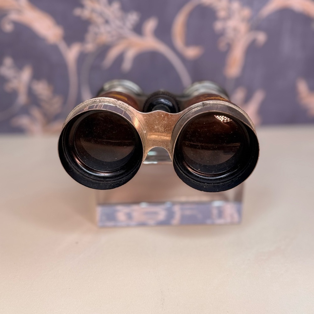 Antique Estate Brown Leather and Metal Opera Binoculars Made in France - Picture 5 of 13